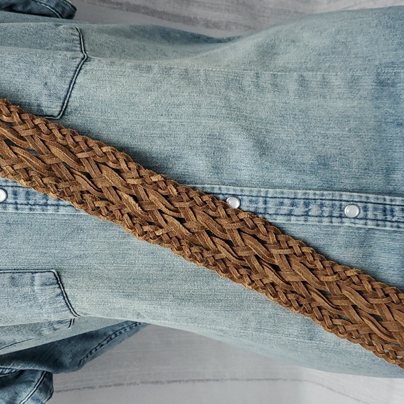 Woven Leather Belt - Metallic Gold Tone Sz Large by Calvin Klein - Picture 12 of 16